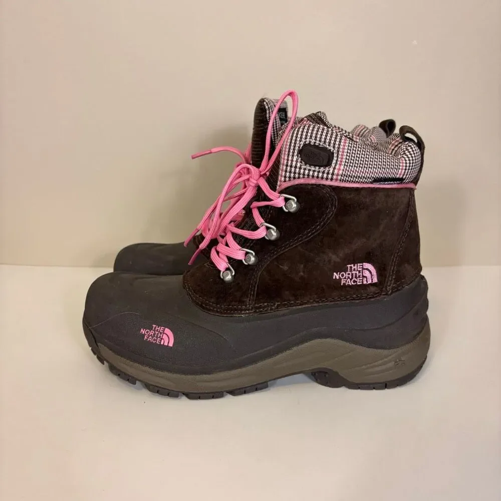 The‎ North Face Brown Suede Insulated Winter Boots with Pink Laces US 6